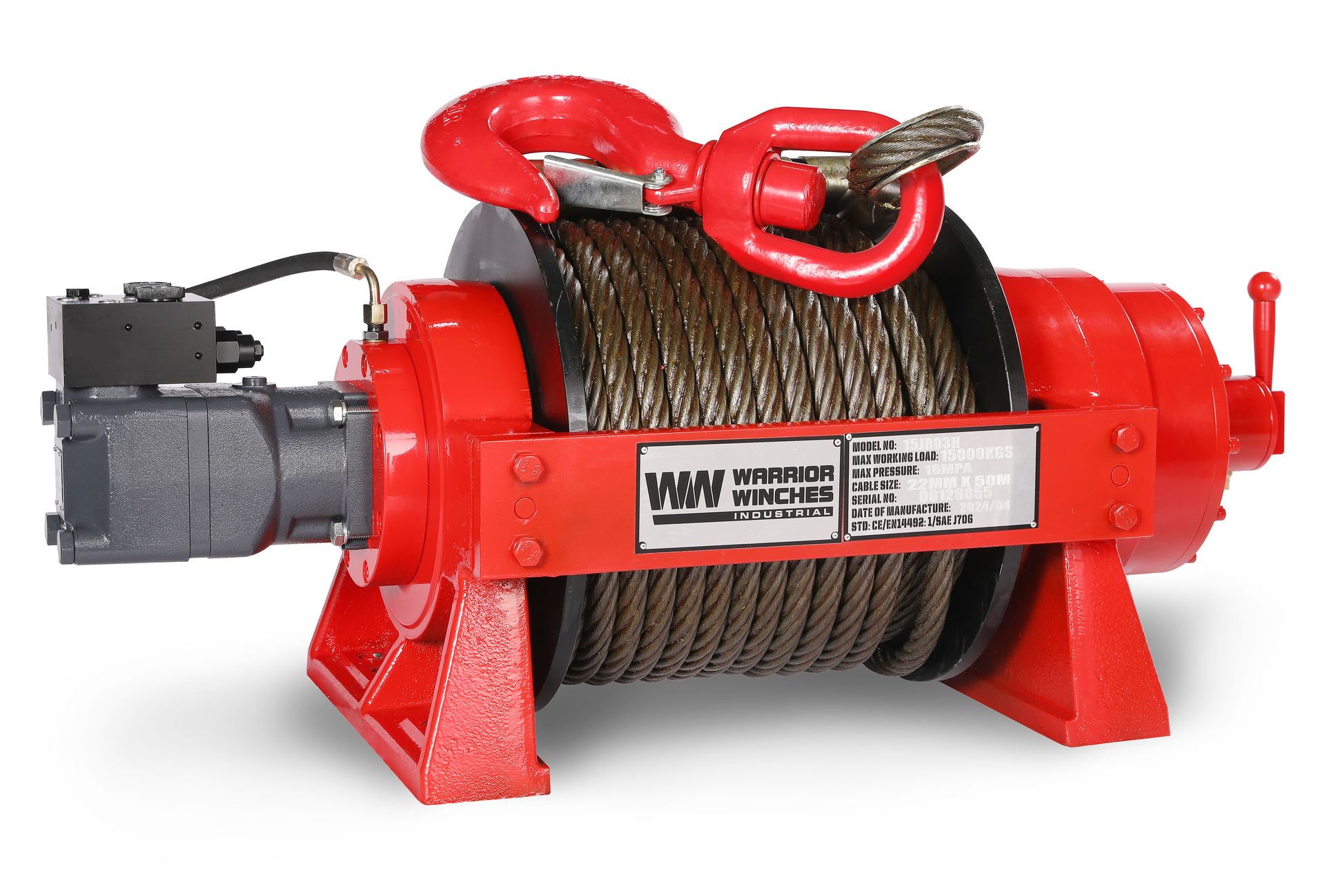 [15JR03H-CAD] JR15 33,000lb (15 Ton) Industrial Hydraulic Winch - Steel Rope